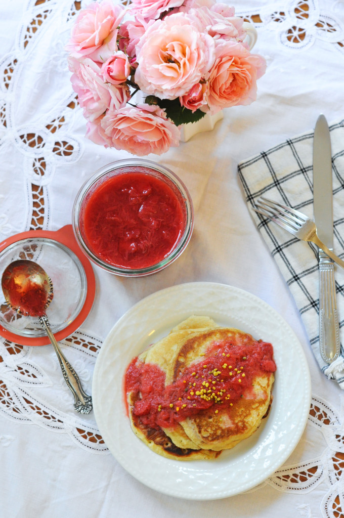 strawberry, rhubarb and rose compote