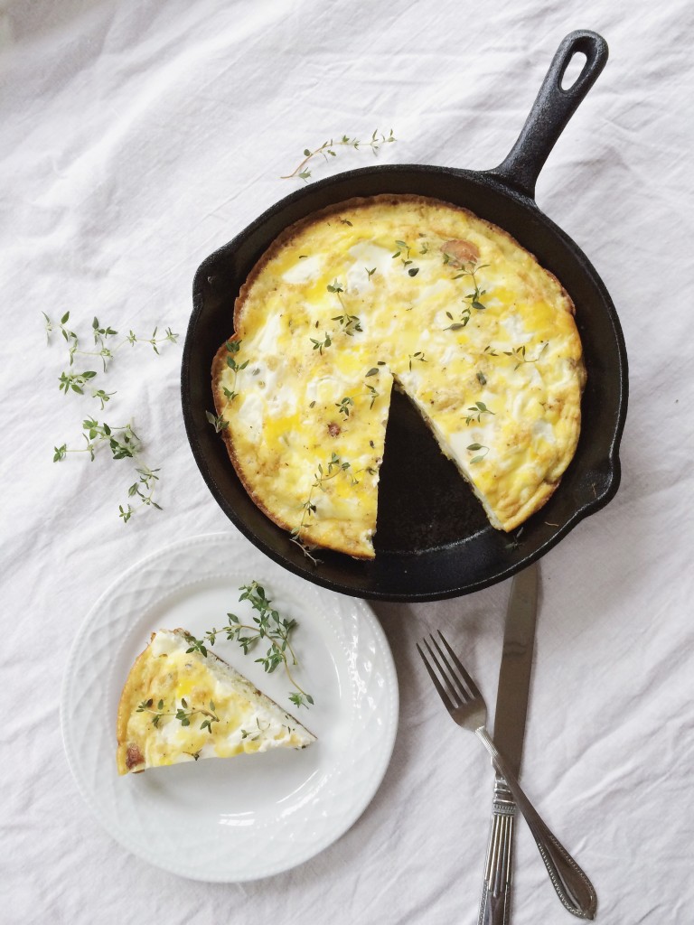 Chanterelle, Goat Cheese and Thyme Frittata with Caramelized Shallots